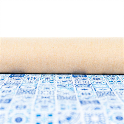 High-Quality Printed Cork Fabric With Blue Portuguese Tile Pattern Cof-567 Cork Fabric