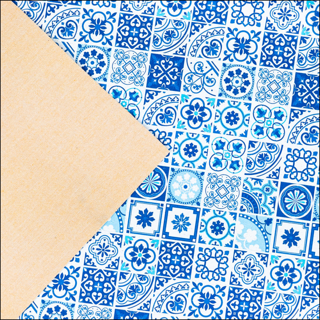 High-Quality Printed Cork Fabric With Blue Portuguese Tile Pattern Cof-567 Cork Fabric