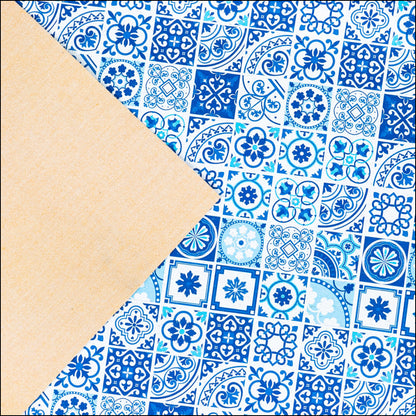 High-Quality Printed Cork Fabric With Blue Portuguese Tile Pattern Cof-567 Cork Fabric