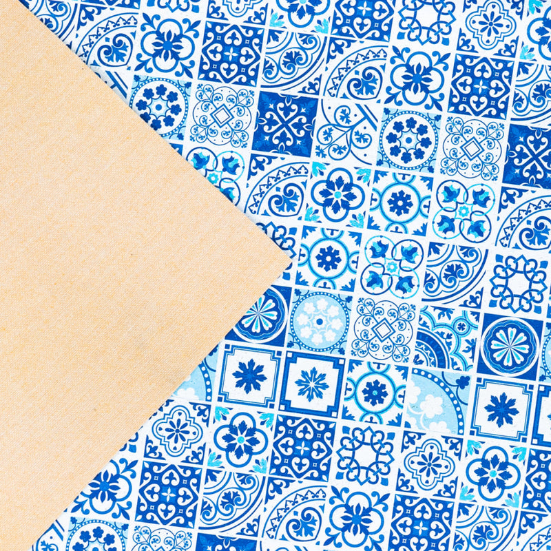 High-Quality Printed Cork Fabric With Blue Portuguese Tile Pattern Cof-567 Cork Fabric