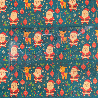 Holiday Special - Christmas Santa & Reindeer Cork Fabric COF-05 1/2M (138*50 cm / 54*19 inches) cork fabric