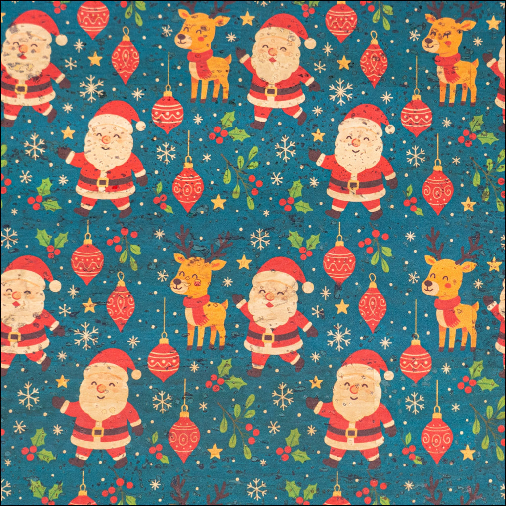 Holiday Special - Christmas Santa & Reindeer Cork Fabric COF-05 1/2M (138*50 cm / 54*19 inches) cork fabric