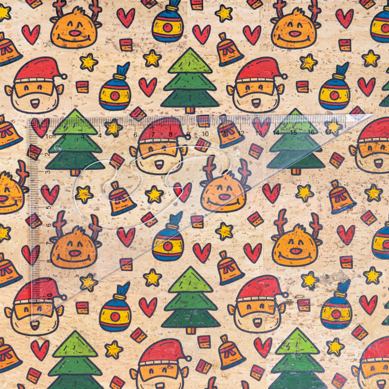 Holiday Special - Cute Doodle Christmas Cork Fabric COF-07 1/2M (138*50 cm / 54*19 inches) cork fabric