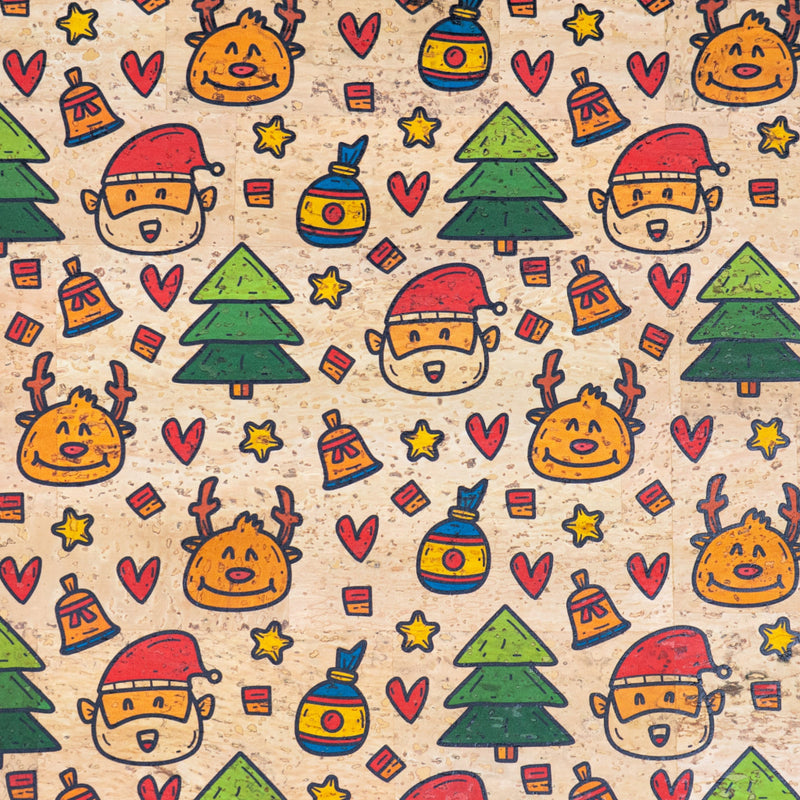 Holiday Special - Cute Doodle Christmas Cork Fabric COF-07 1/2M (138*50 cm / 54*19 inches) cork fabric
