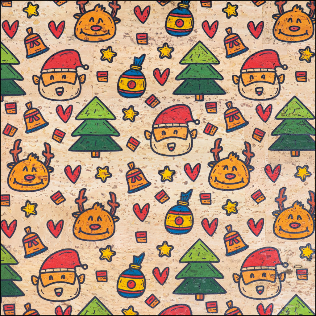 Holiday Special - Cute Doodle Christmas Cork Fabric COF-07 1/2M (138*50 cm / 54*19 inches) cork fabric