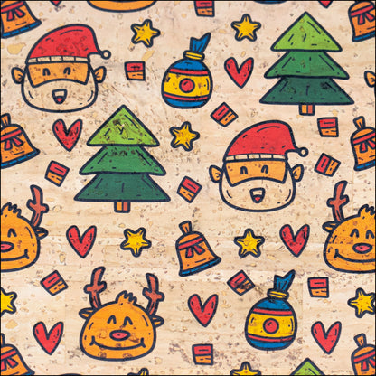 Holiday Special - Cute Doodle Christmas Cork Fabric COF-07 1/2M (138*50 cm / 54*19 inches) cork fabric