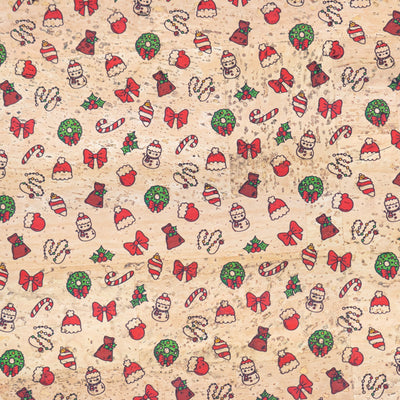 Holiday Special - Mini Christmas Icons Cork Fabric COF-08 1/2M (138*50 cm / 54*19 inches) cork fabric
