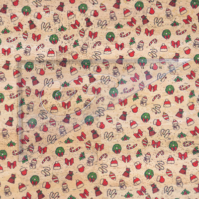 Holiday Special - Mini Christmas Icons Cork Fabric COF-08 1/2M (138*50 cm / 54*19 inches) cork fabric