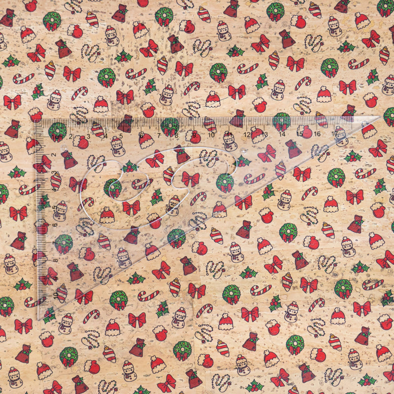 Holiday Special - Mini Christmas Icons Cork Fabric COF-08 1/2M (138*50 cm / 54*19 inches) cork fabric