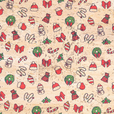 Holiday Special - Mini Christmas Icons Cork Fabric COF-08 1/2M (138*50 cm / 54*19 inches) cork fabric