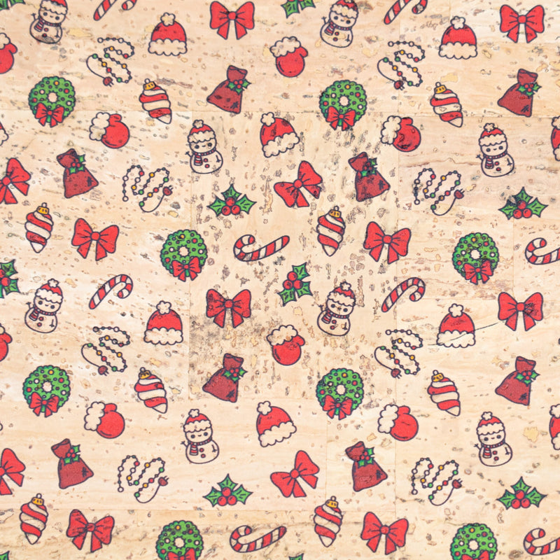 Holiday Special - Mini Christmas Icons Cork Fabric COF-08 1/2M (138*50 cm / 54*19 inches) cork fabric