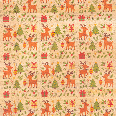 Holiday Special - Reindeer & Christmas Trees Cork Fabric COF-06 1/2M (138*50 cm / 54*19 inches) cork fabric
