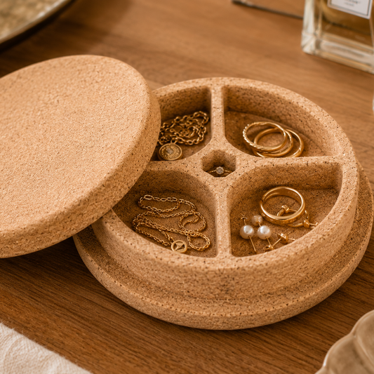 Round Cork Jewelry Storage Box with Lid L-1205