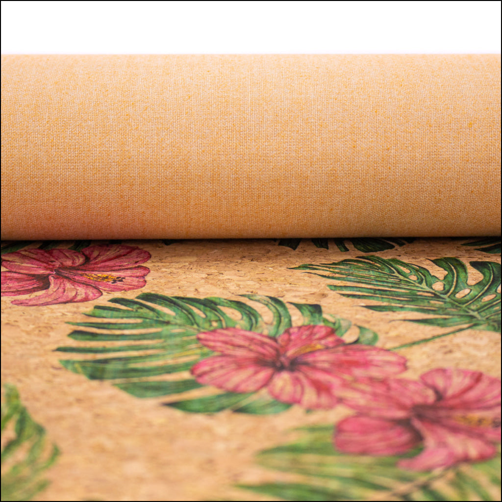 Large Flower And Palm Leaves Pattern Cork Fabric Cof-393 Cork