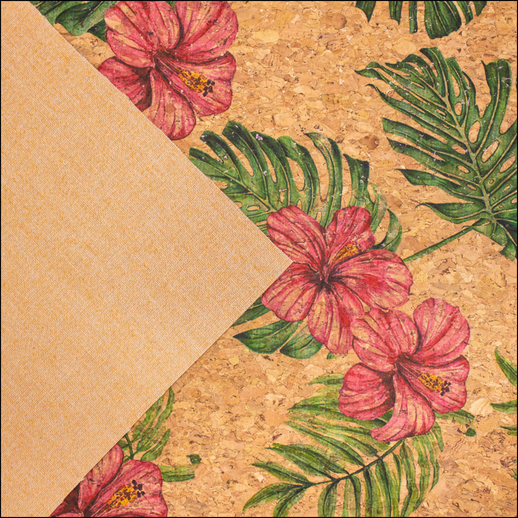 Large Flower And Palm Leaves Pattern Cork Fabric Cof-393 Cork