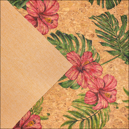 Large Flower And Palm Leaves Pattern Cork Fabric Cof-393 Cork