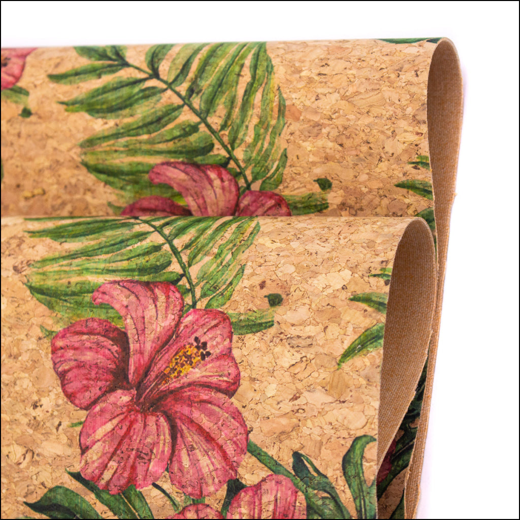 Large Flower And Palm Leaves Pattern Cork Fabric Cof-393 Cork