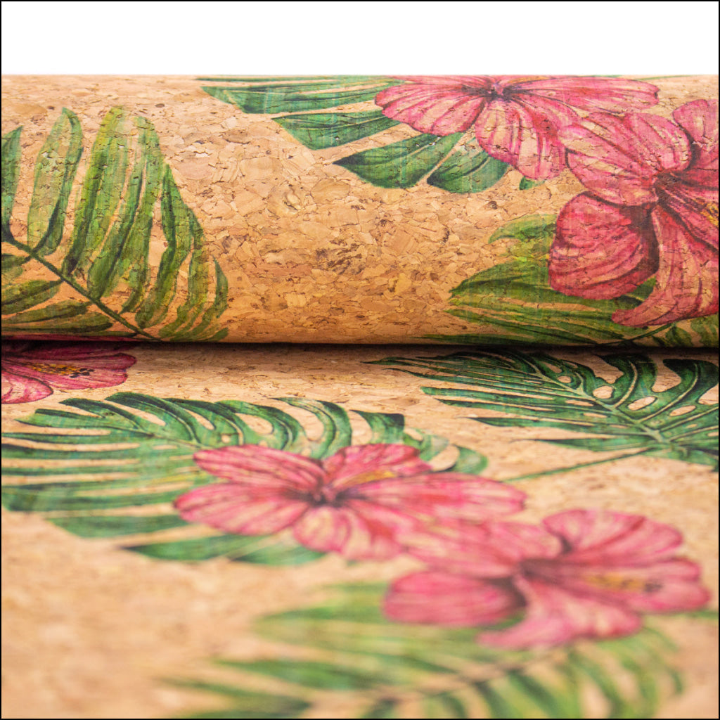 Large Flower And Palm Leaves Pattern Cork Fabric Cof-393 Cork