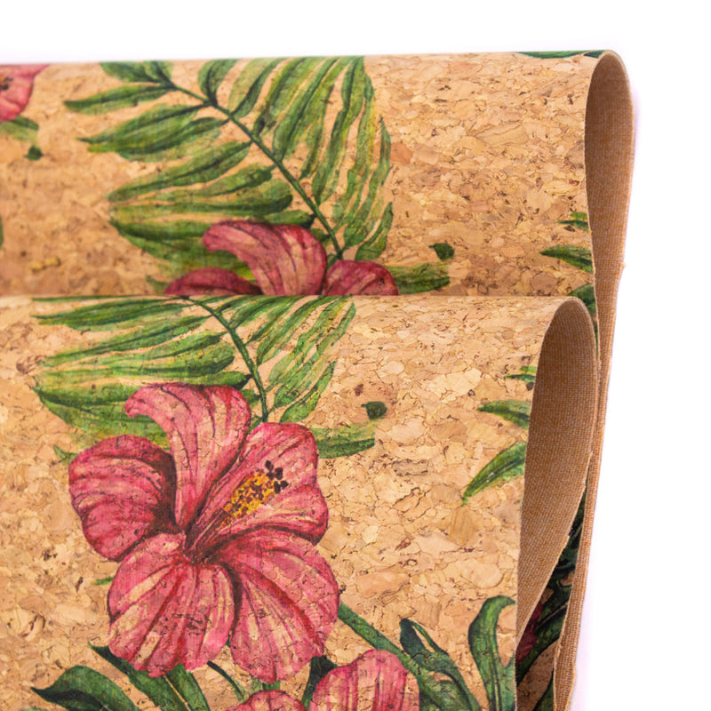 Large Flower And Palm Leaves Pattern Cork Fabric Cof-393 Cork