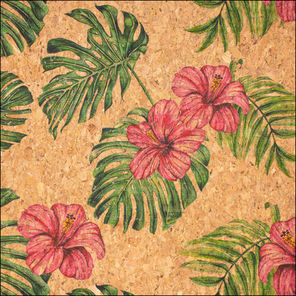 Large Flower And Palm Leaves Pattern Cork Fabric Cof-393 Cork