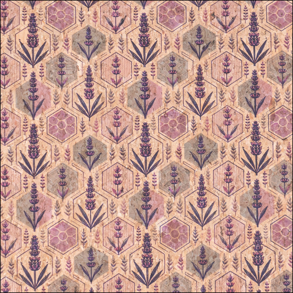 Lavender Honeycomb Botanical Pattern Cork Fabric COF-766 1/2M (138*50 cm / 54*19 inches) cork fabric