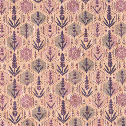 Lavender Honeycomb Botanical Pattern Cork Fabric COF-766 1/2M (138*50 cm / 54*19 inches) cork fabric