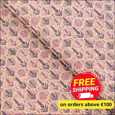 Lavender Honeycomb Botanical Pattern Cork Fabric COF-766 1/2M (138*50 cm / 54*19 inches) cork fabric