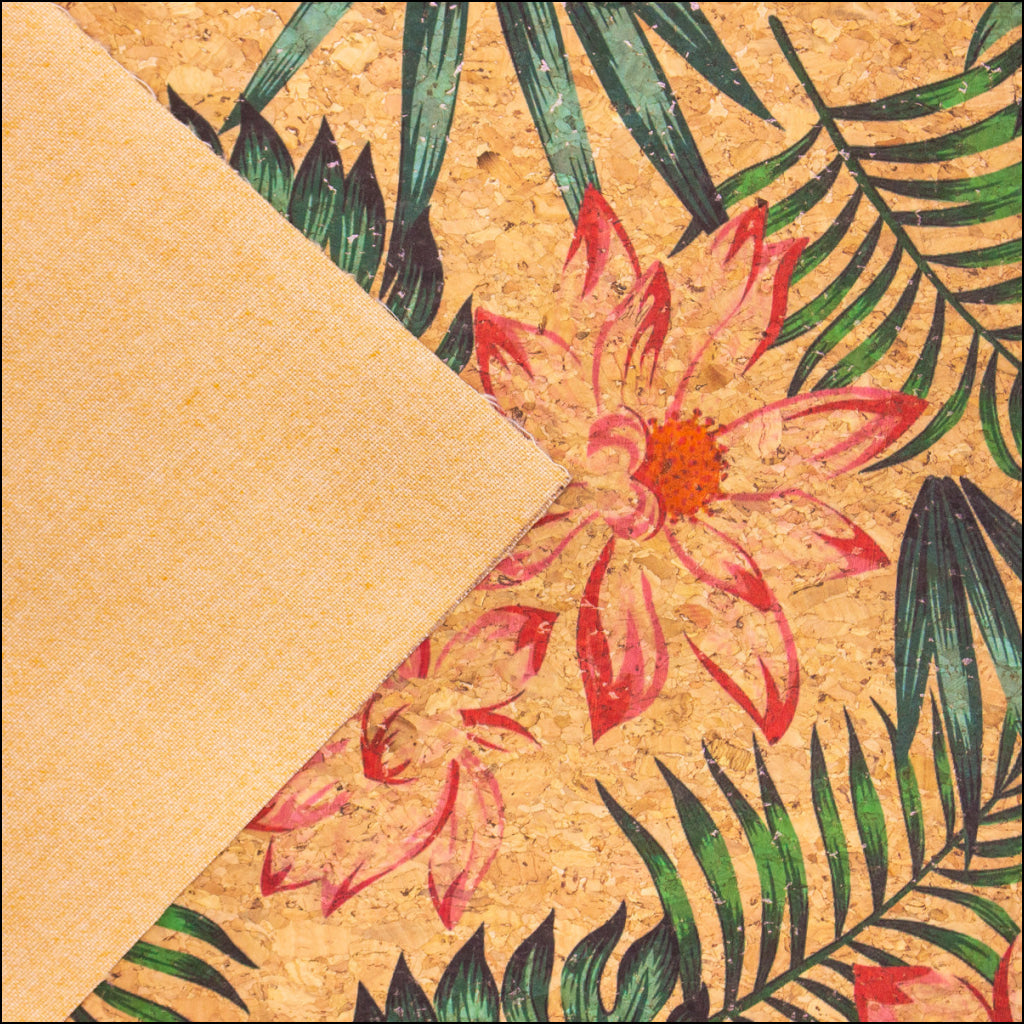 Leaves Flower Pattern Cork Leather Fabric Cof-396