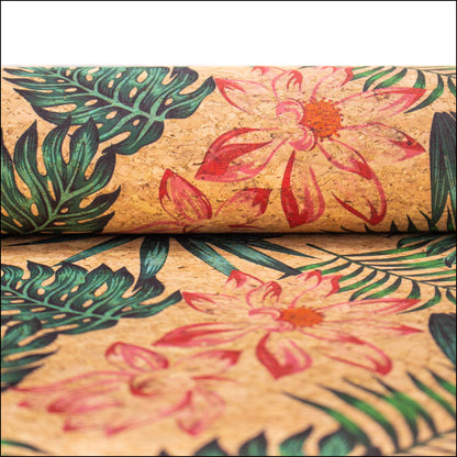 Leaves Flower Pattern Cork Leather Fabric Cof-396
