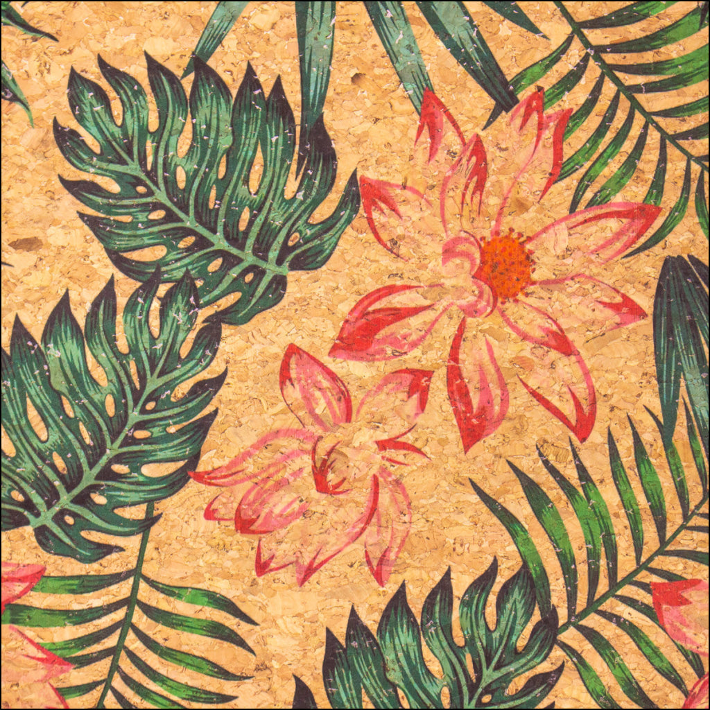Leaves Flower Pattern Cork Leather Fabric Cof-396