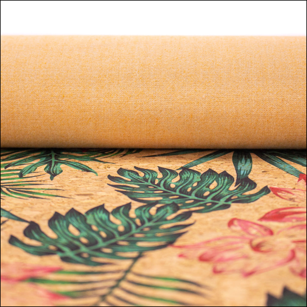 Leaves Flower Pattern Cork Leather Fabric Cof-396