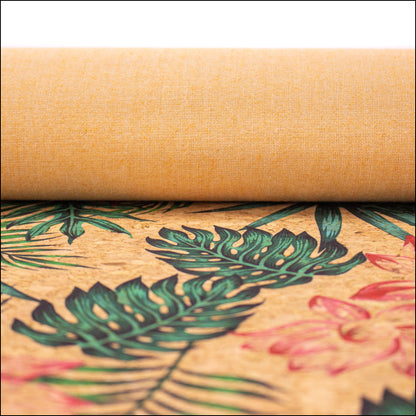 Leaves Flower Pattern Cork Leather Fabric Cof-396