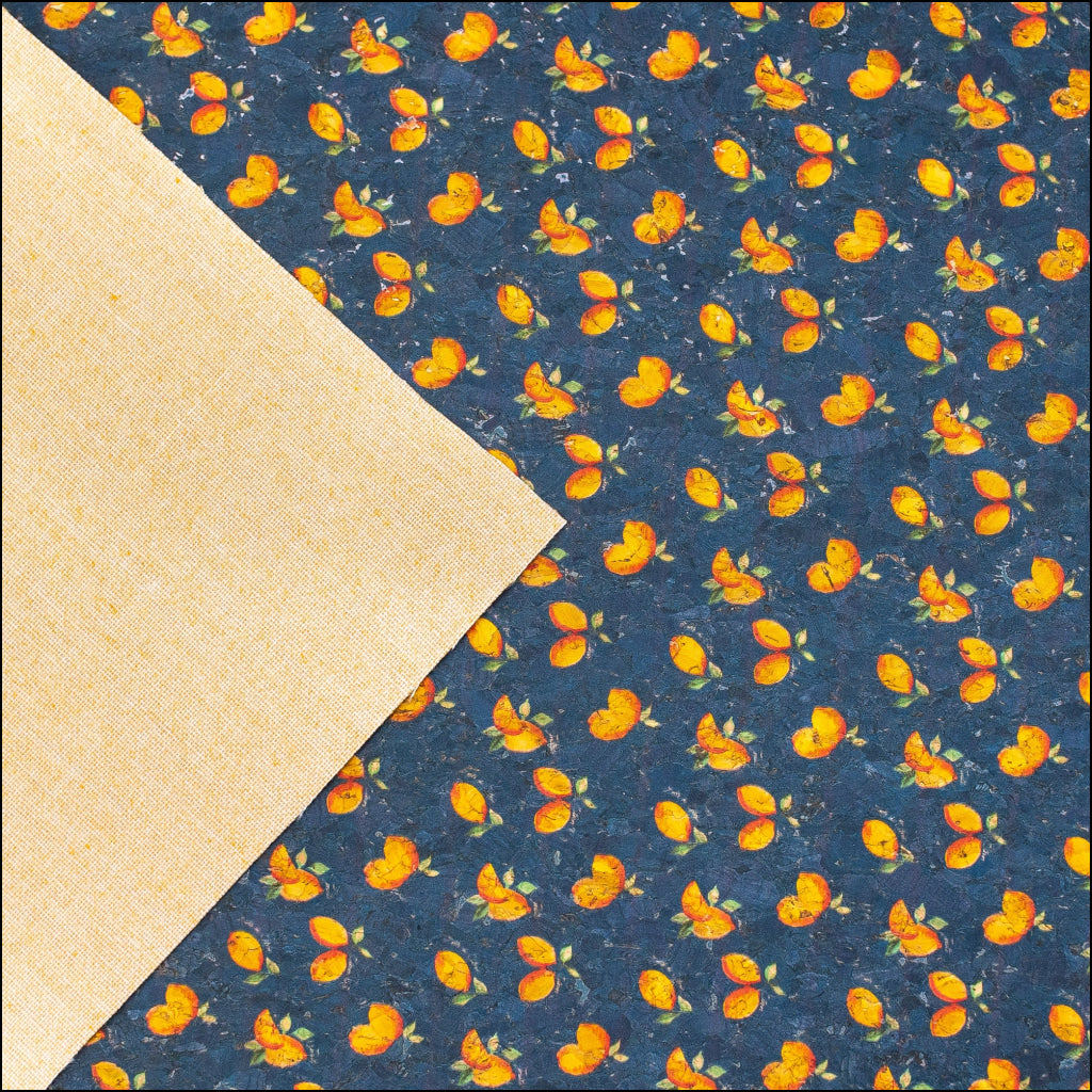 Lemon Print Natural Cork Fabric Cof-178 Cork Fabric