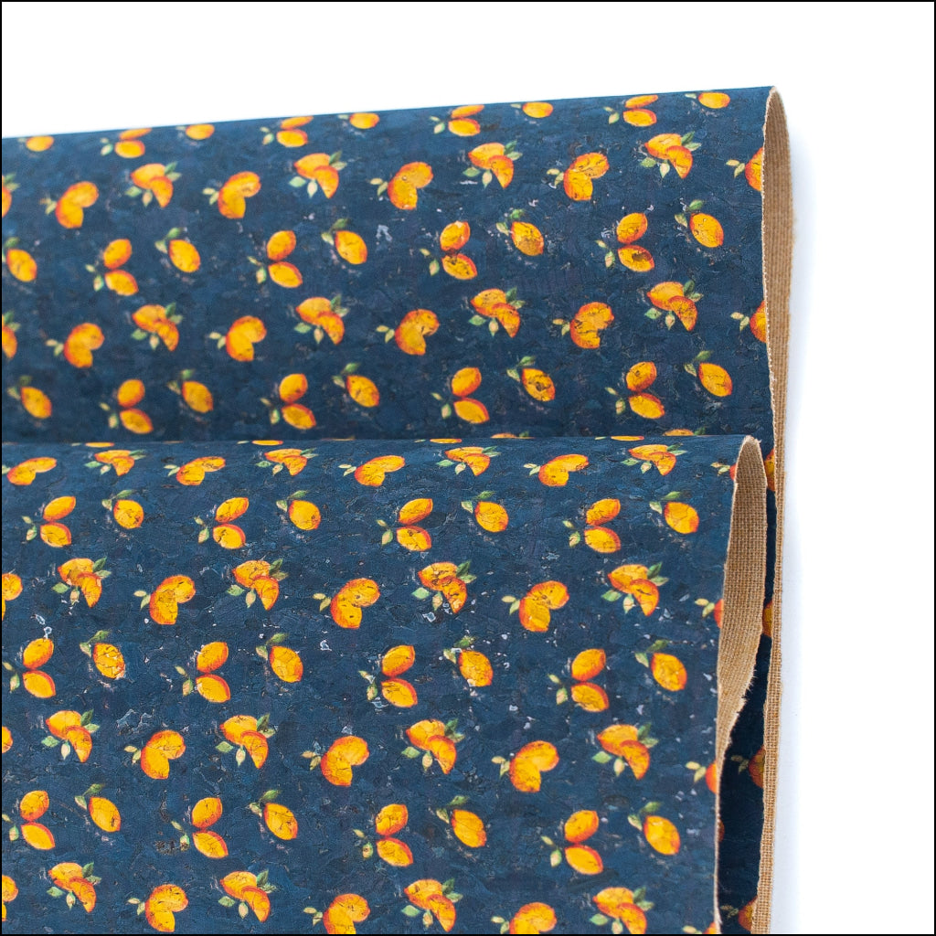 Lemon Print Natural Cork Fabric Cof-178 Cork Fabric