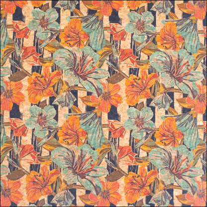 Lilies & Flowers Pattern Cork Fabric Cof-268-A Cork Fabric