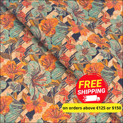 Lilies & Flowers Pattern Cork Fabric Cof-268-A Cork Fabric