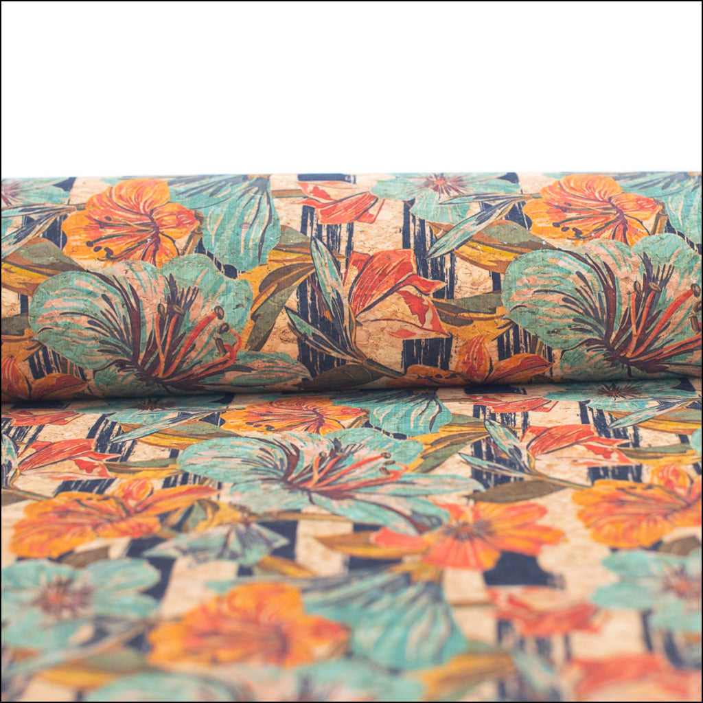 Lilies & Flowers Pattern Cork Fabric Cof-268-A Cork Fabric