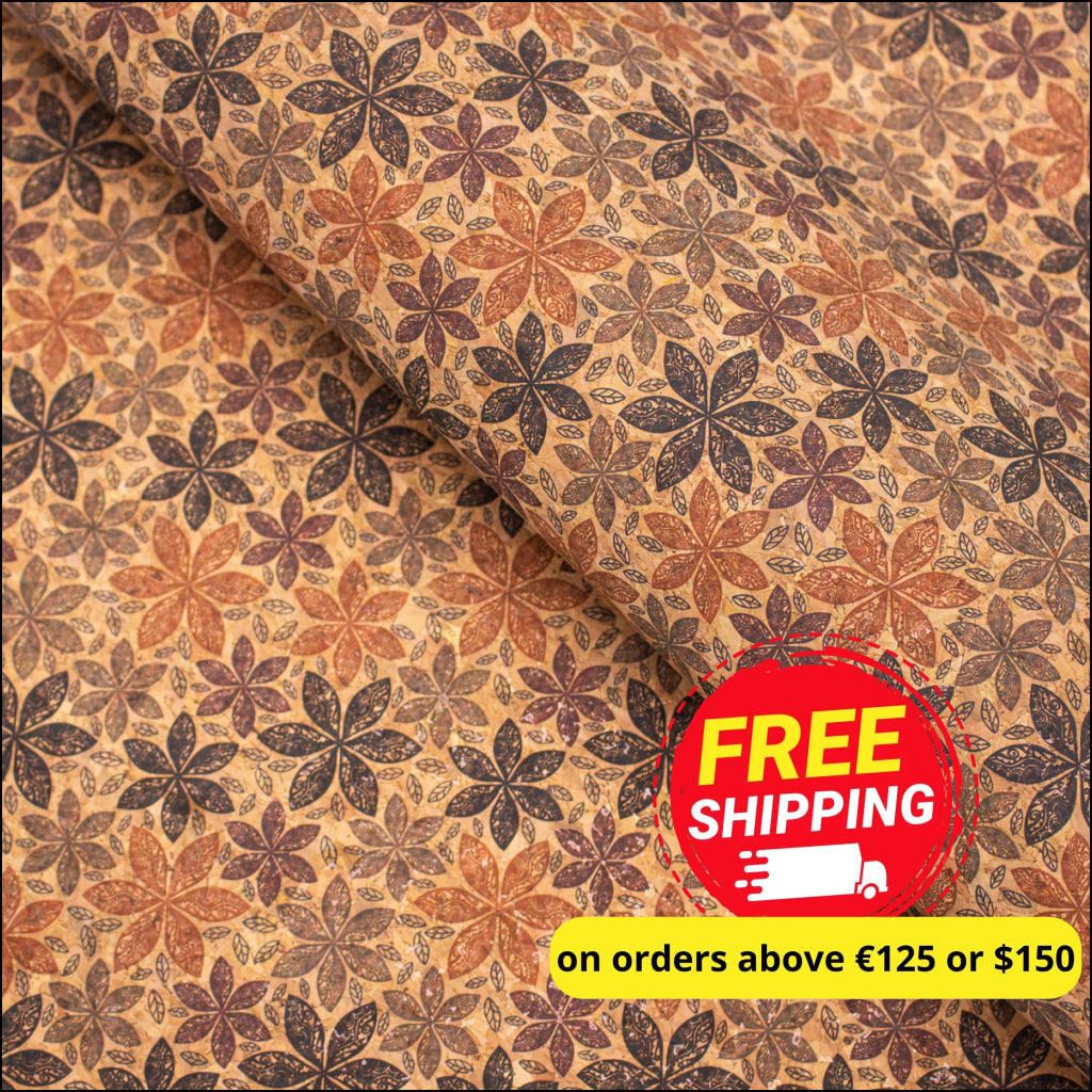 Maple Leaf Patterns And Circles Pattern Cork Fabric Cof-388 Cork