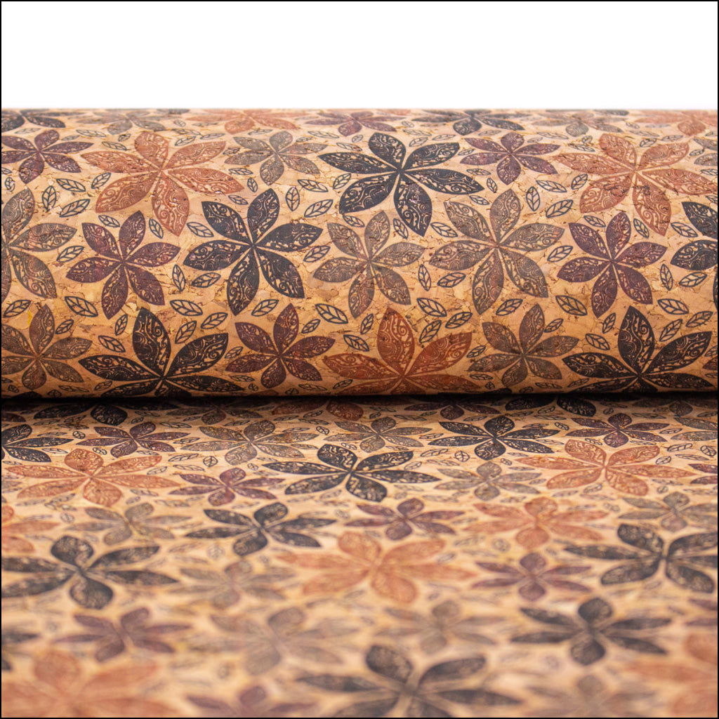 Maple Leaf Patterns And Circles Pattern Cork Fabric Cof-388 Cork