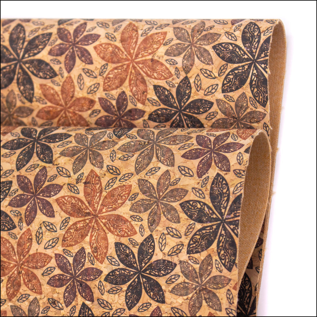 Maple Leaf Patterns And Circles Pattern Cork Fabric Cof-388 Cork