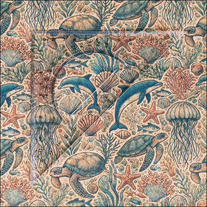 Marine series of marine life Pattern Cork fabric COF-722 1/2M (138*50 cm / 54*19 inches) cork fabric