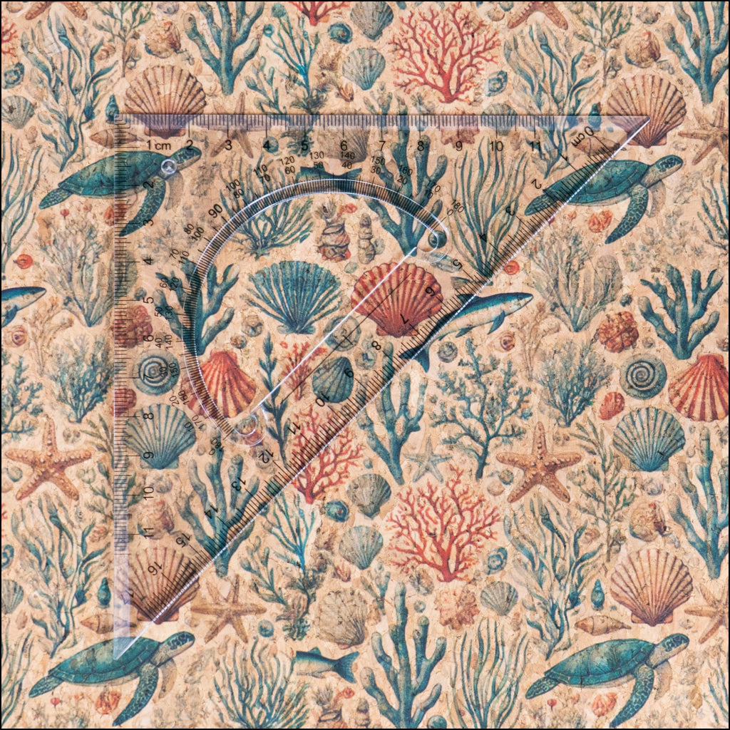Marine series of marine life Pattern Cork fabric COF-723 1/2M (138*50 cm / 54*19 inches) cork fabric