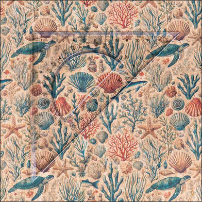 Marine series of marine life Pattern Cork fabric COF-723 1/2M (138*50 cm / 54*19 inches) cork fabric