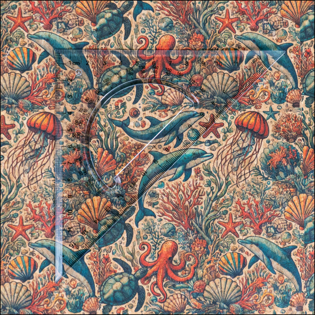 Marine series of marine life Pattern Cork fabric COF-724 1/2M (138*50 cm / 54*19 inches) cork fabric