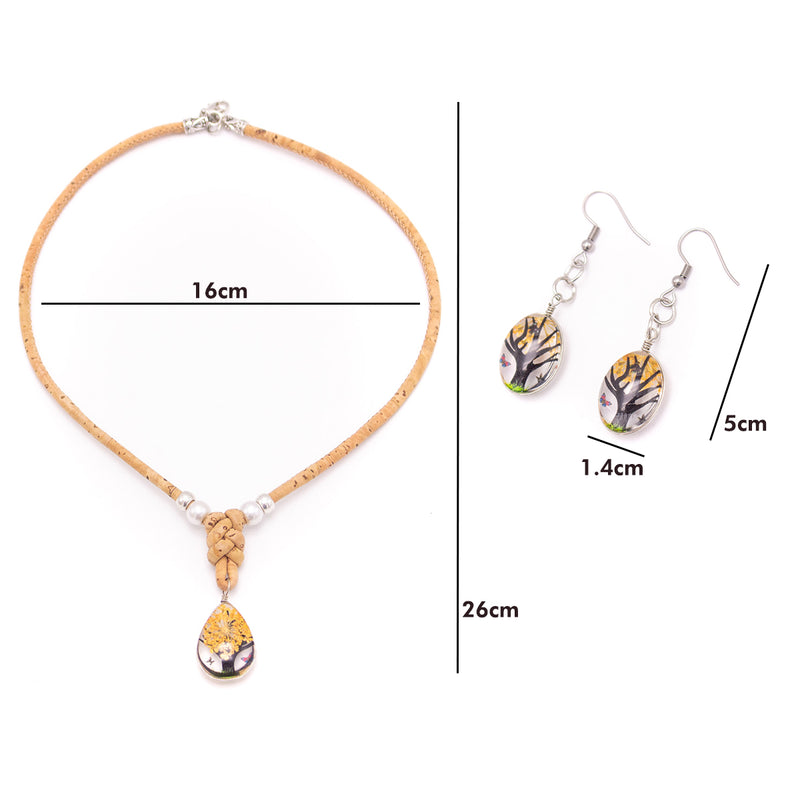 Cork jewelry cork necklace for women Natural color, cork SET-080-C