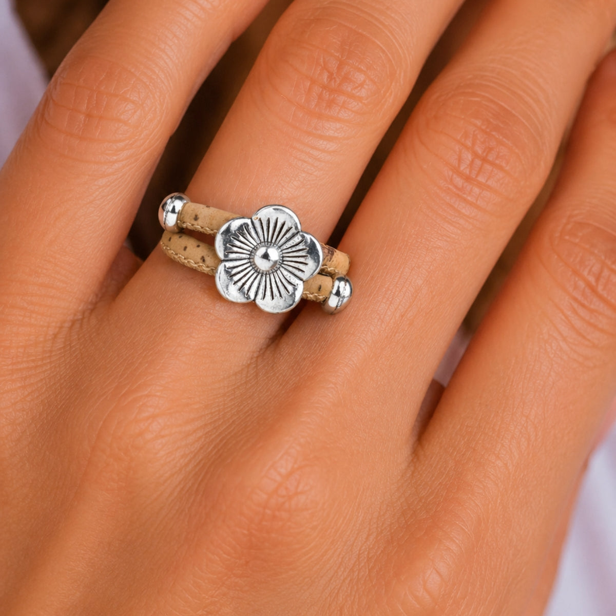 Portuguese Handmade Cork Ring Set | Flower  Alloy Accessories |R-005-10