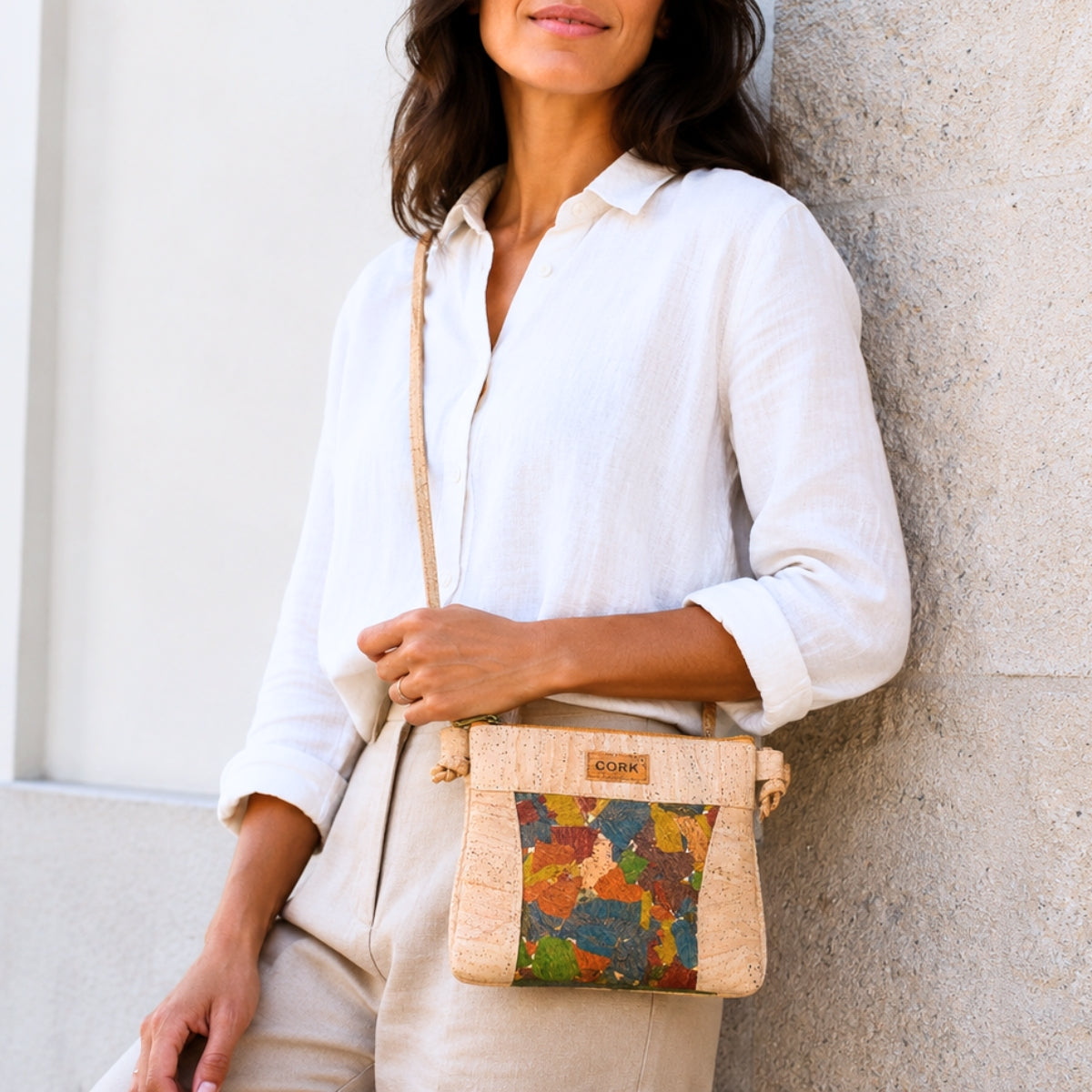 Premium Natural Cork Crossbody Bag with Colourful Front Panel BAGP-388
