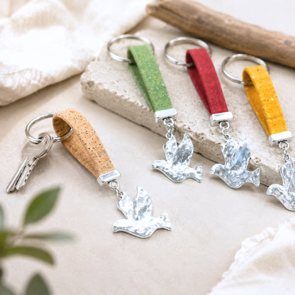 Natural Cork Keychain with Dove Charm I-062-MIX-10