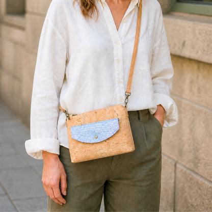 Women’s Natural Cork Crossbody Bag with Gold Accents and Front Pocket BAGP-402