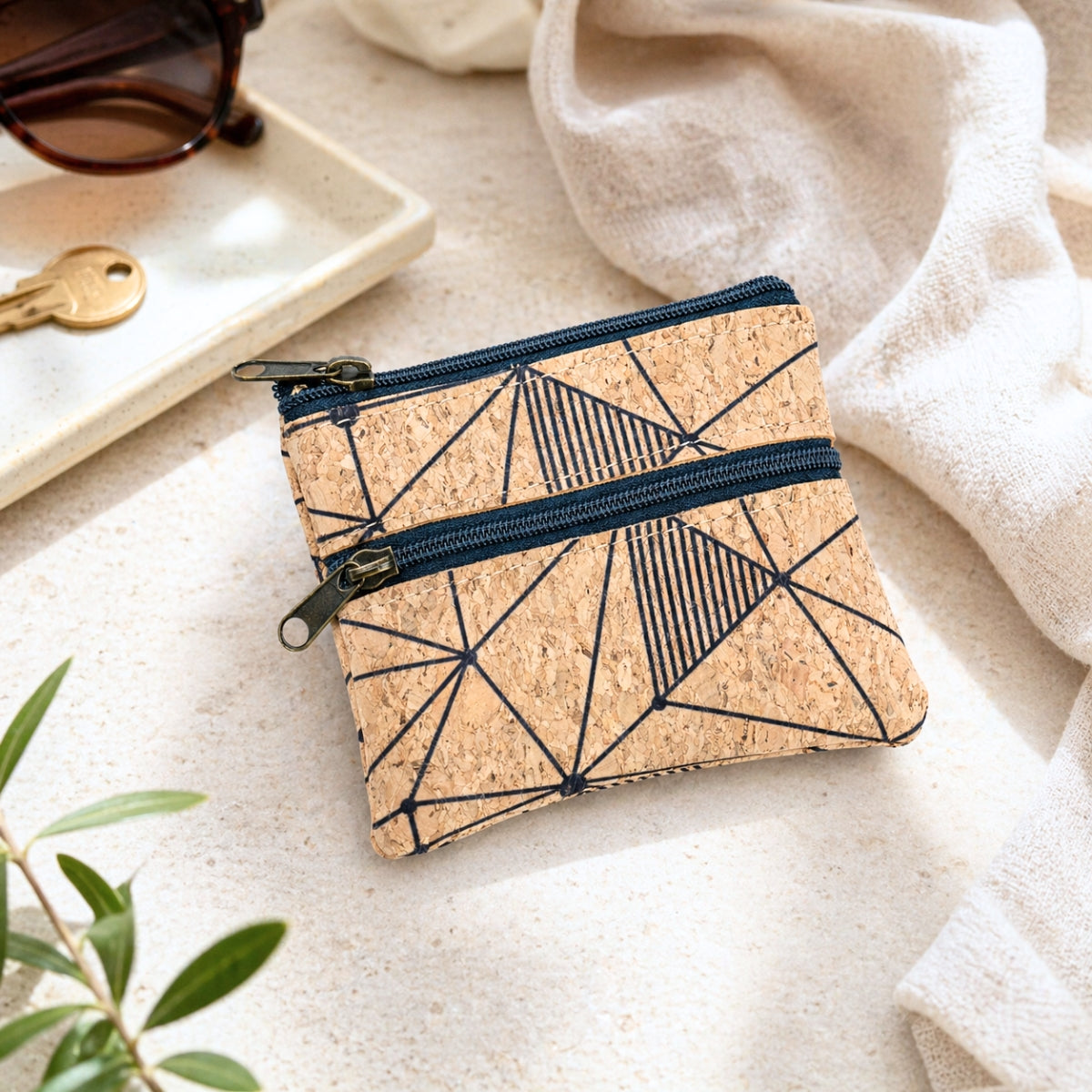 5pcs | Natural Cork Double-Zip Coin Purse BAGP-381